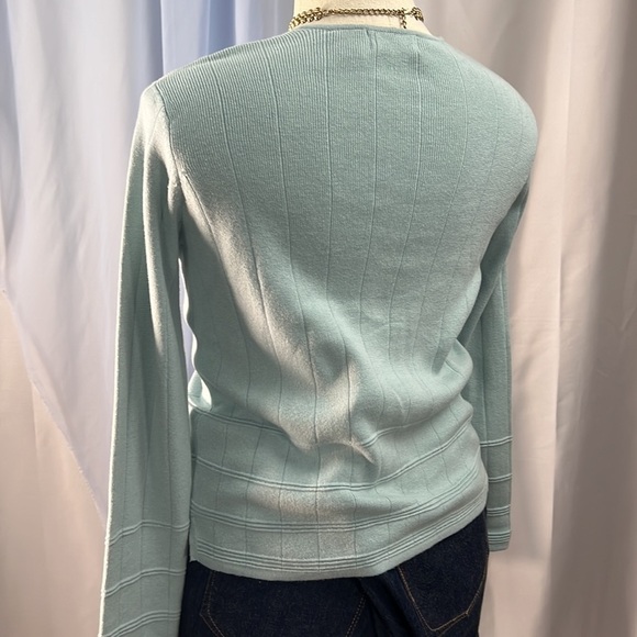 Jeanne Pierre Petites light blue cotton square textured v-neck zip up cardigan S - Picture 3 of 8